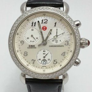 Michele CSX 71-3900 Diamond Chronograph White Dial Black Leatherband Watch